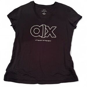 Armani Exchange Women's Black Logo V-Neck Top M